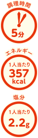 調理時間：5分、エネルギー：357kcal、塩分2.2g